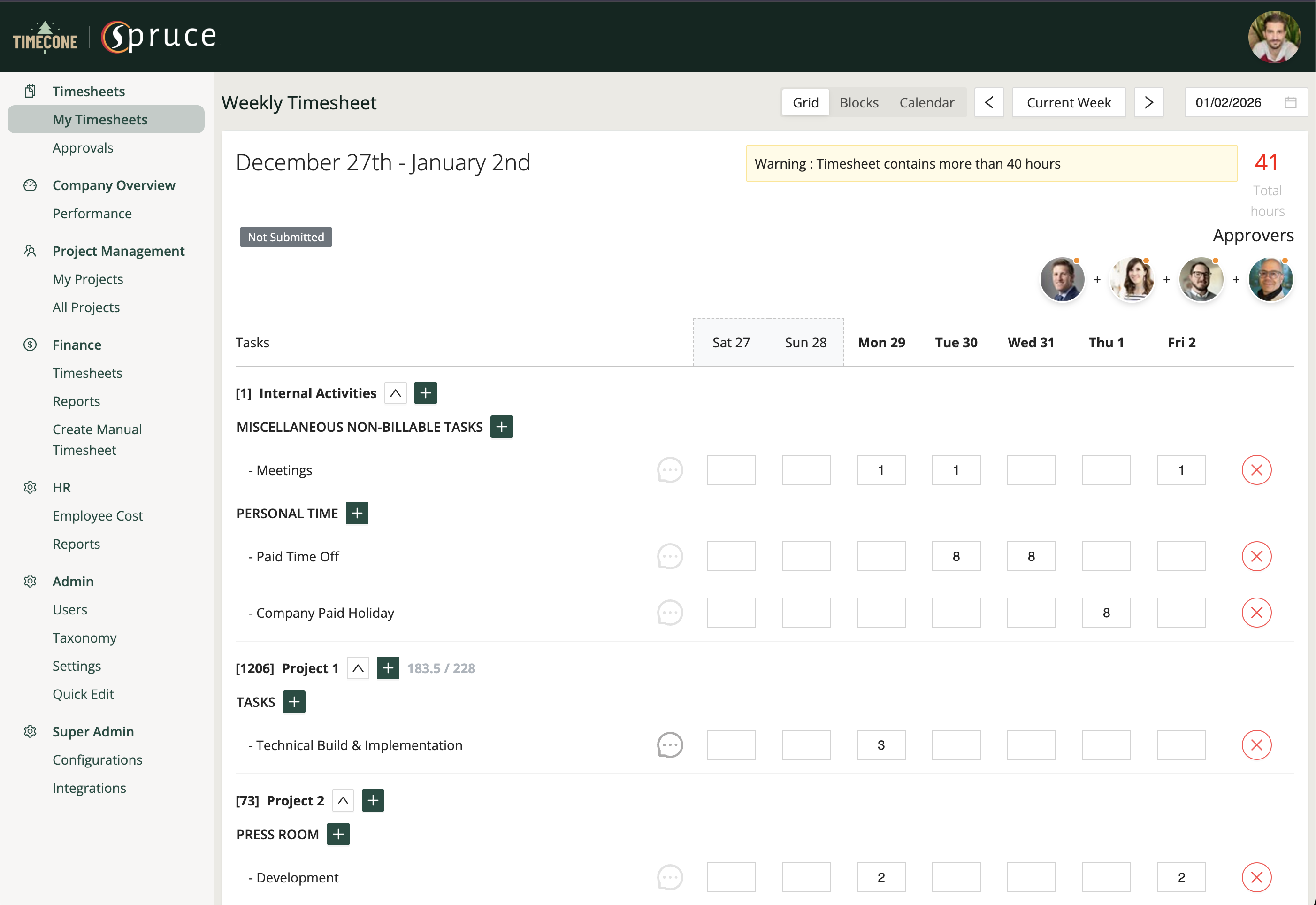 Intuitive timesheet entry